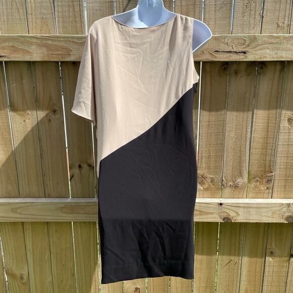 Trina Turk dresses asymmetrical sleeve color block knee length dress - Picture 2 of 4